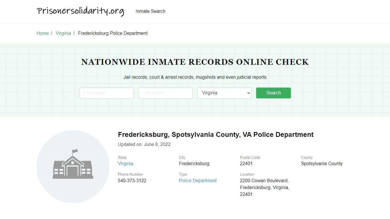 Fredericksburg, VA Police - City Jail Inmates, Arrests