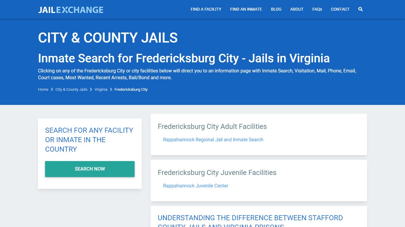 Inmate Search for Fredericksburg City | Jails in Virginia - JAIL EXCHANGE