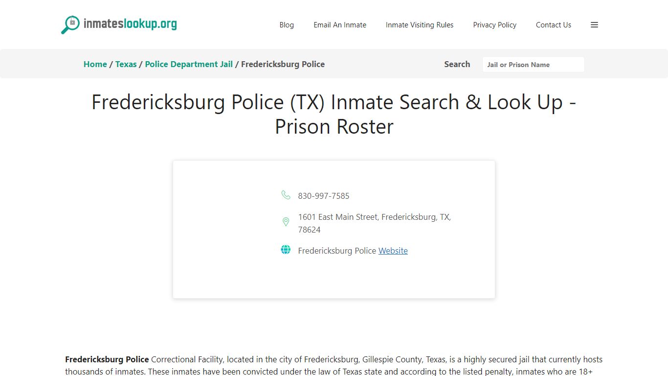 Fredericksburg Police (TX) Inmate Search & Look Up - Prison Roster